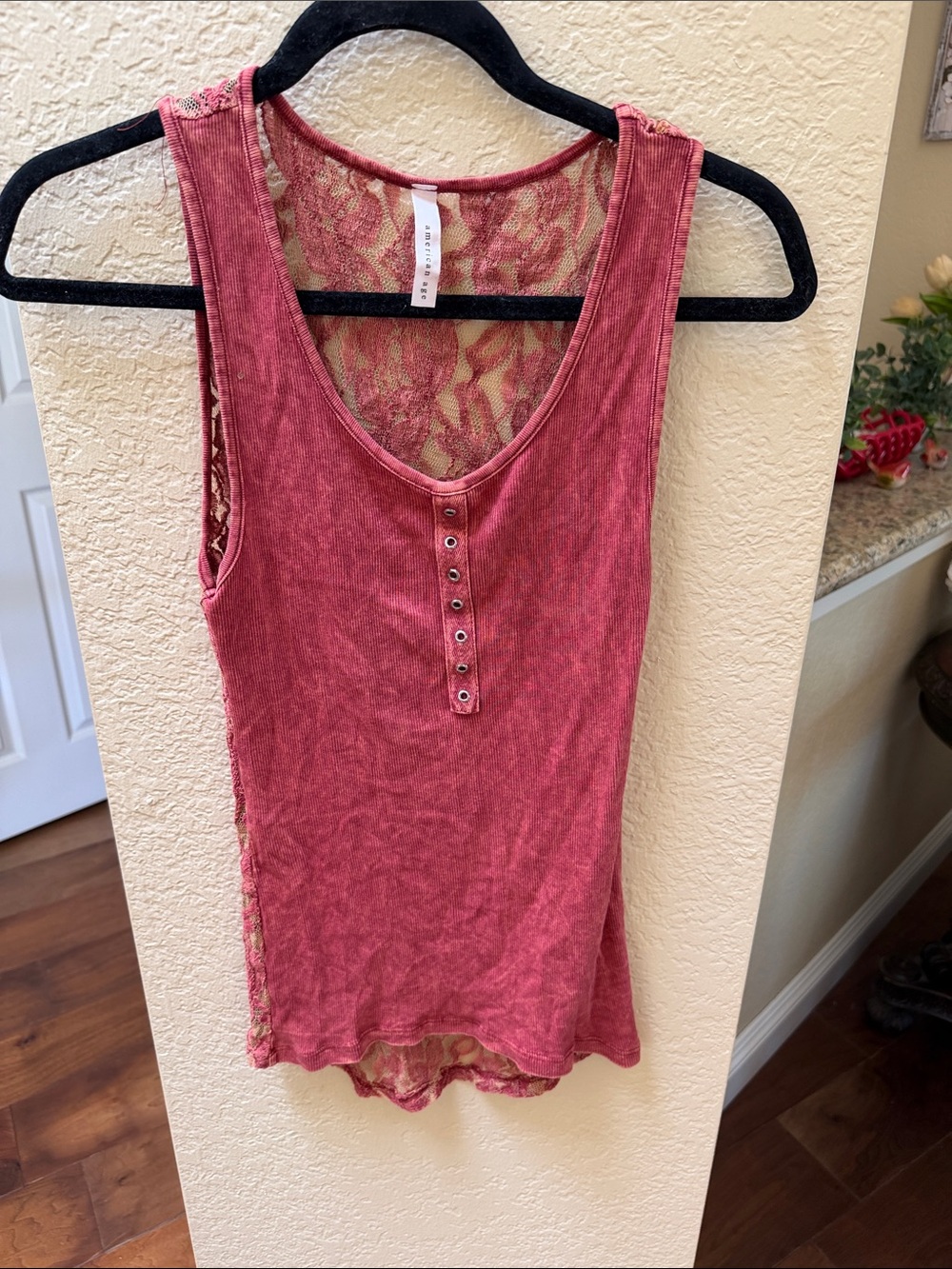 American Age Dusty Rose Lace-Back Sleeveless Tank